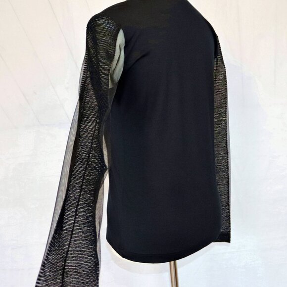 AKRIS 8 Sheer Black Mesh Organza Long Sleeve Illusion Stretch Blouse Top - Picture 5 of 14